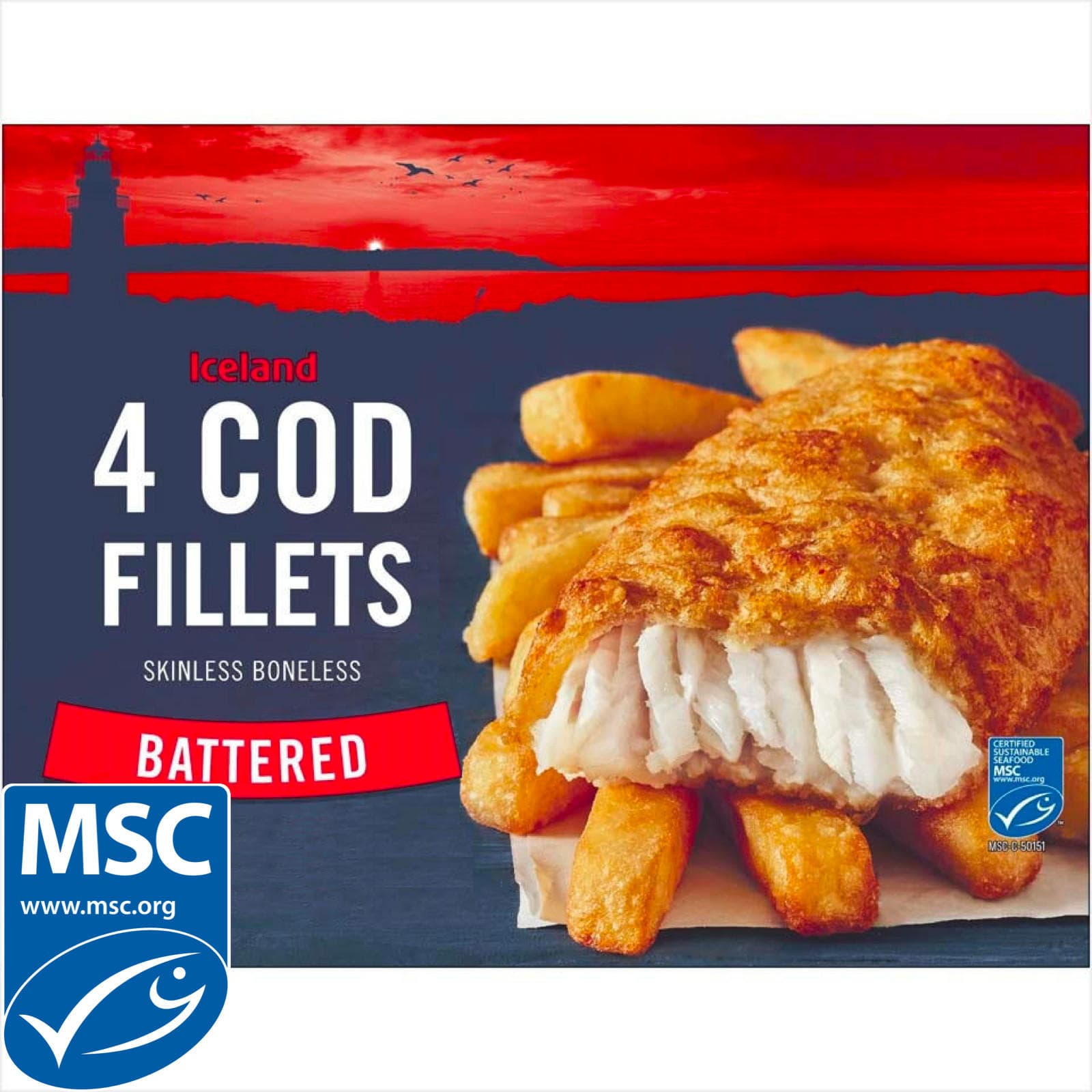 Iceland Skinless & Boneless Battered Cod Fillets 110g x 4