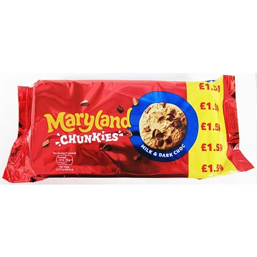 Maryland Chunkies Milk & Dark Choc 144g (BBF 10/26)