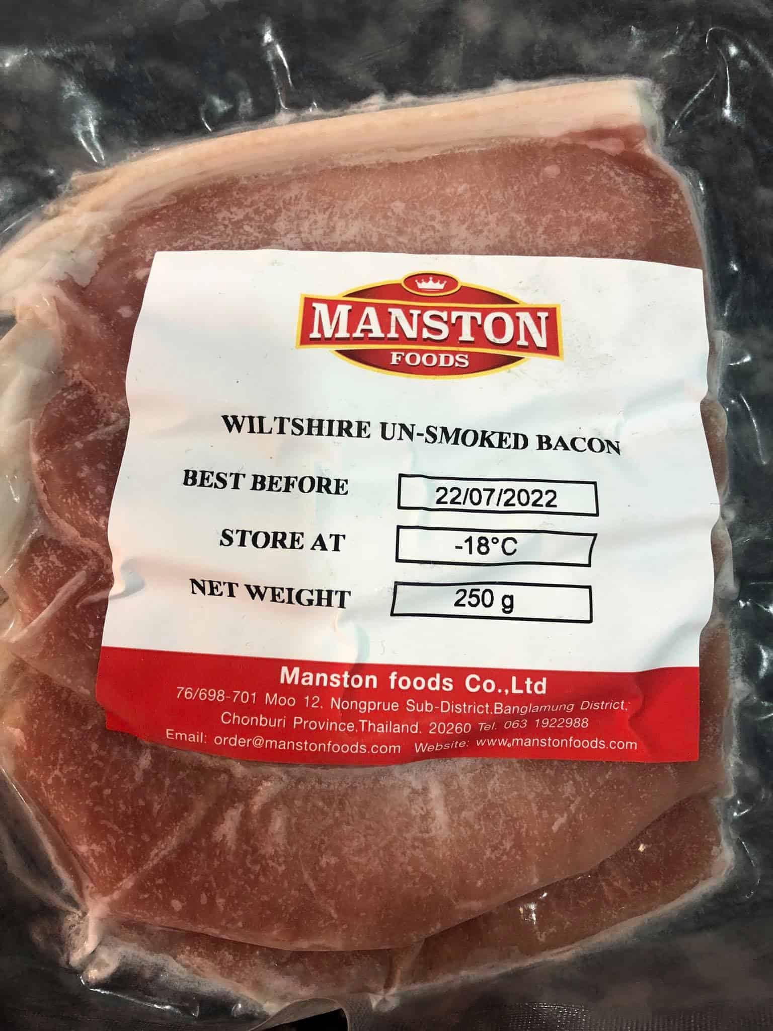 Manston Wiltshire Unsmoked Bacon 250g