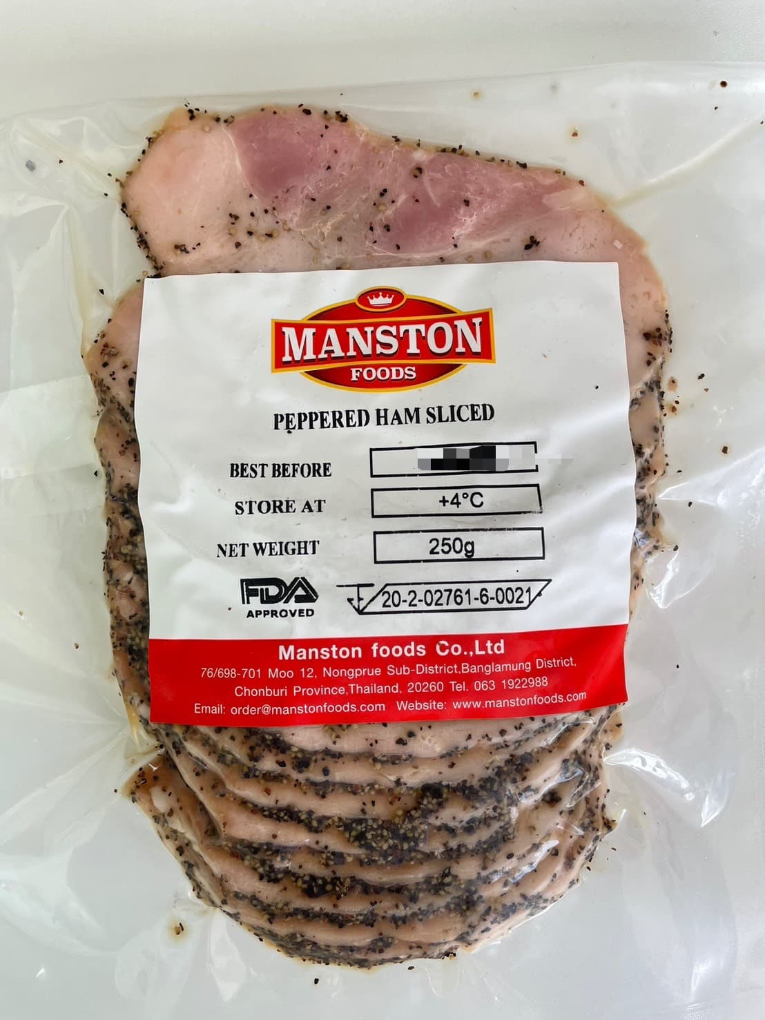 Manston Peppered Ham Sliced 250g