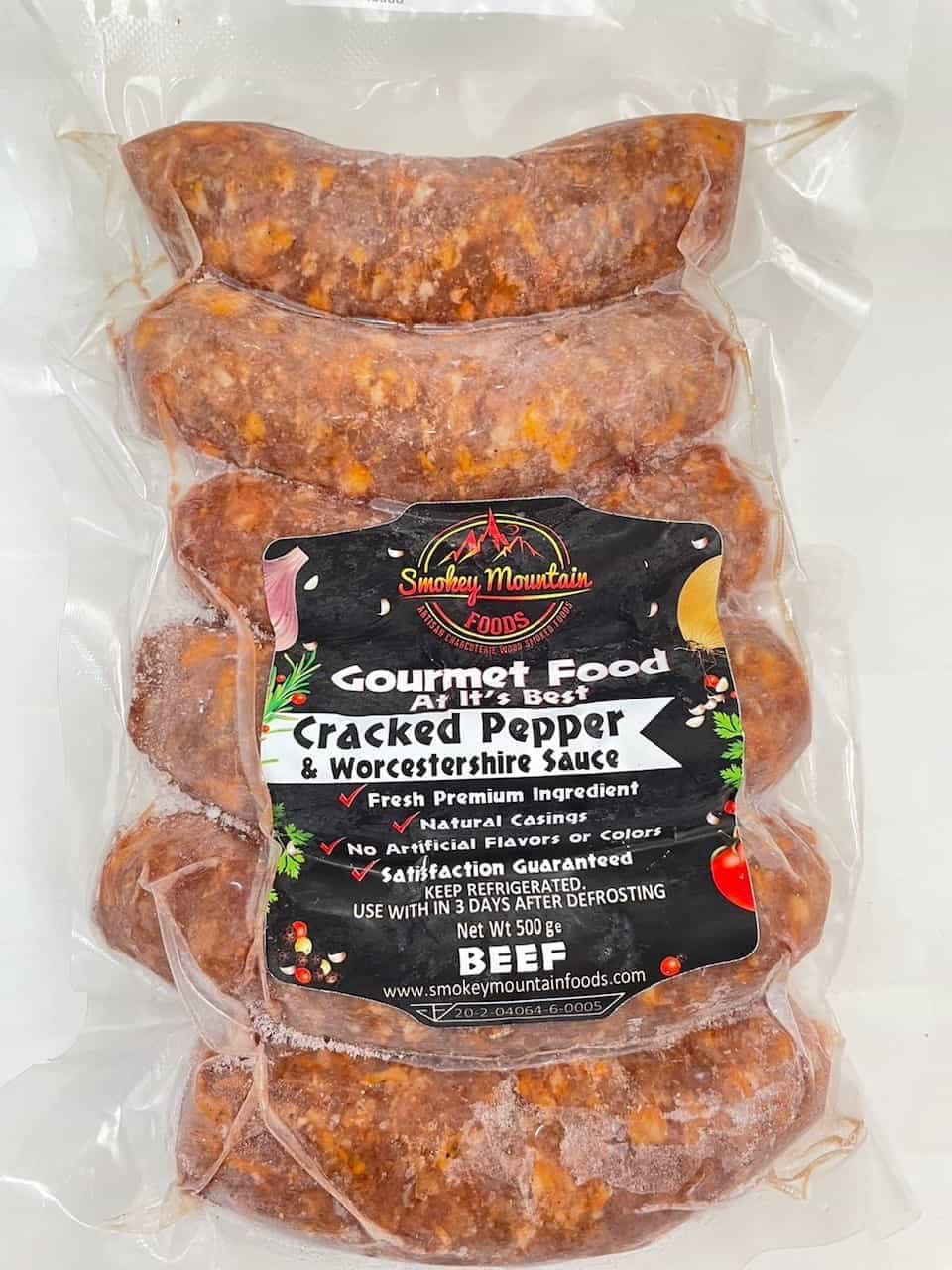 Smokey Mountain Cracked Pepper & Worcestershire Sauce Beef Sausages 500g