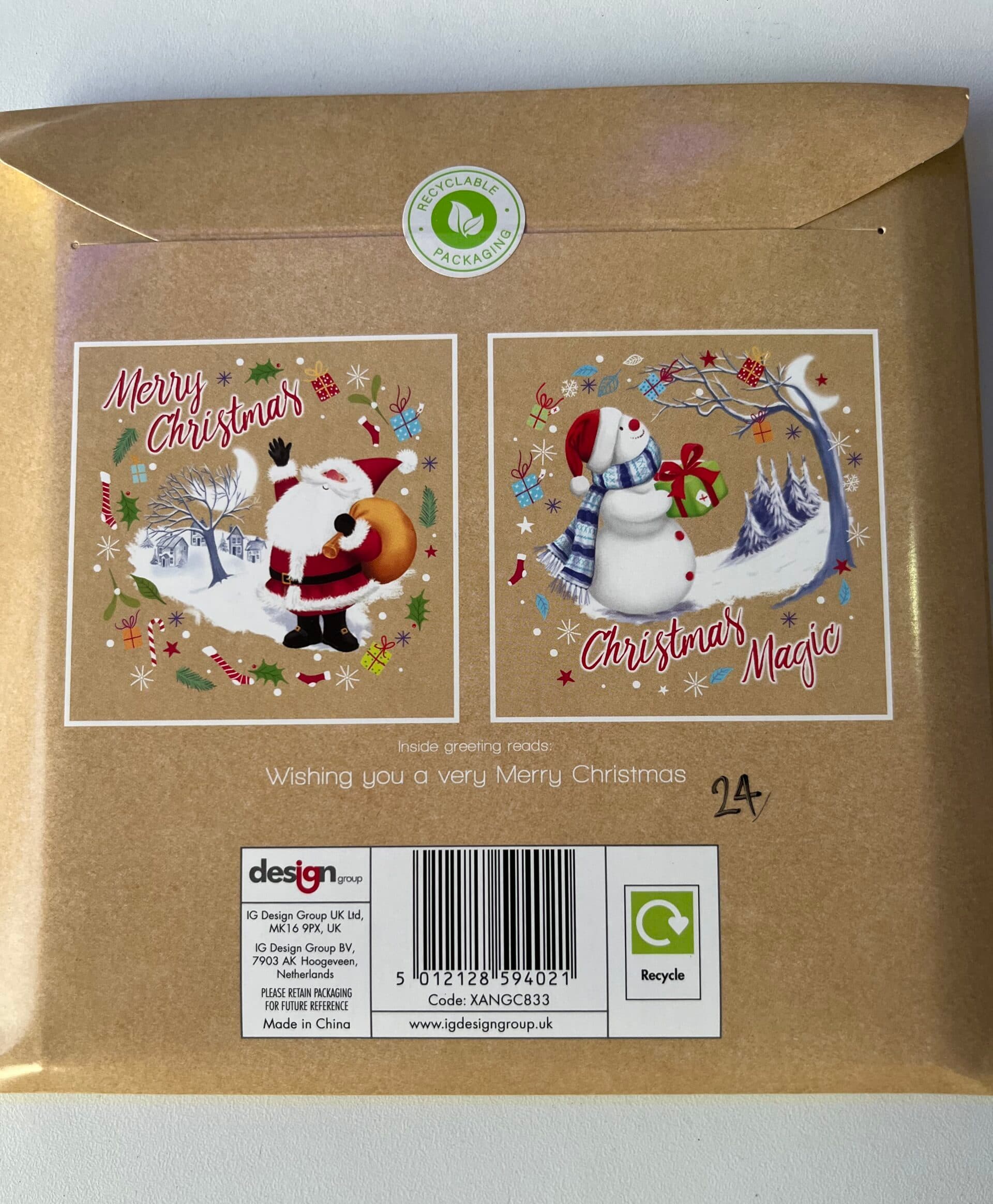 Christmas Cards – Kraft Santa & Snowman – Square – 5 x 2 Pack