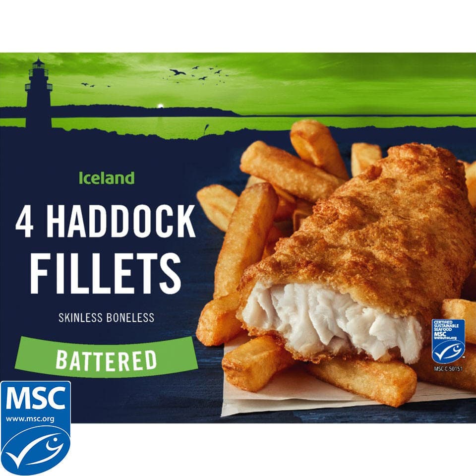 Iceland Skinless & Boneless Battered Haddock Fillets 110g x 4