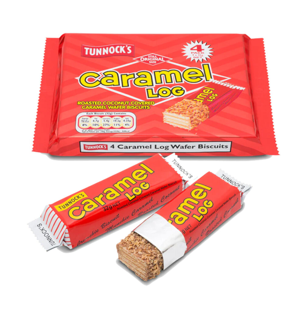 Tunnock’s Caramel Log Wafers With Roasted Coconut 32g x 4 The Pantry