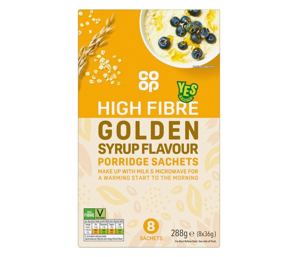 Co-op High Fibre Golden Syrup Porridge Sachets 36g x 8